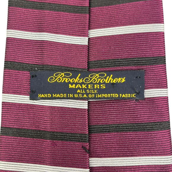 Brooks Brothers Makers Men’s Silk Repp Tie Maroon Stripe NeckTie - Picture 6 of 8